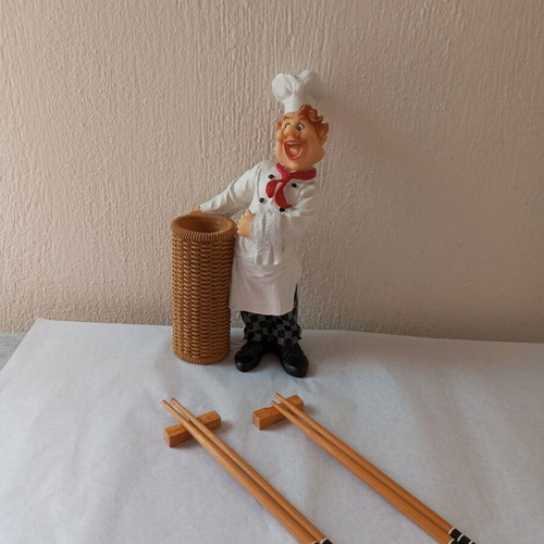 Chef figure chopstick holder with wooden chopsticks