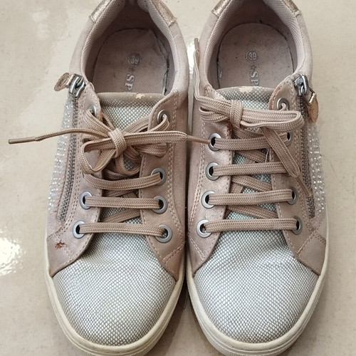 Sneakers Sprox used with laces, decorative zipper and rhinestones, size 39, beige