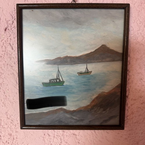 Painting framed print with glass, 21x25cm