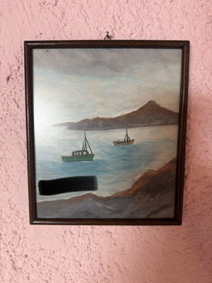 Painting framed print with glass, 21x25cm