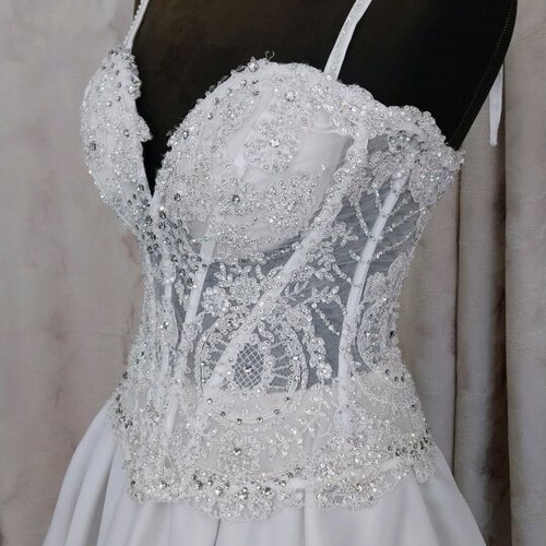 Wedding bustier embroidered with stones, strass and Swarovski, new