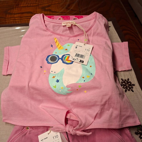Du pareil au meme pink denim skirt and top set, age 5