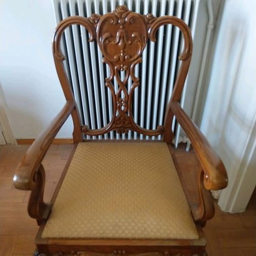 Living room furniture set used, handmade carved pieces from 1960s