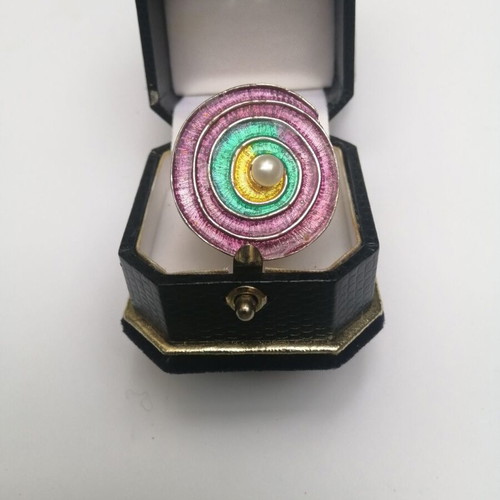 Silver ring 985 grade handmade with permanent enamel and cultured pearl new
