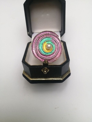 Silver ring 985 grade handmade with permanent enamel and cultured pearl new