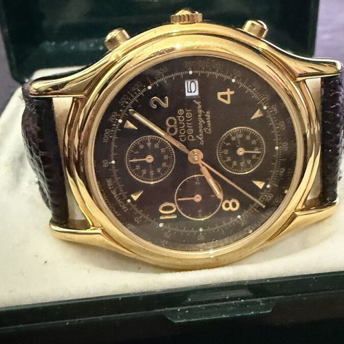 Claude Perrier Chronograph Gold Plated Watch vintage 1990, like new