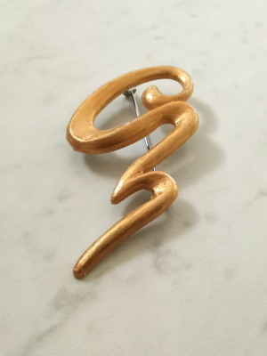 Metal brooch used, gold tone, modern abstract design
