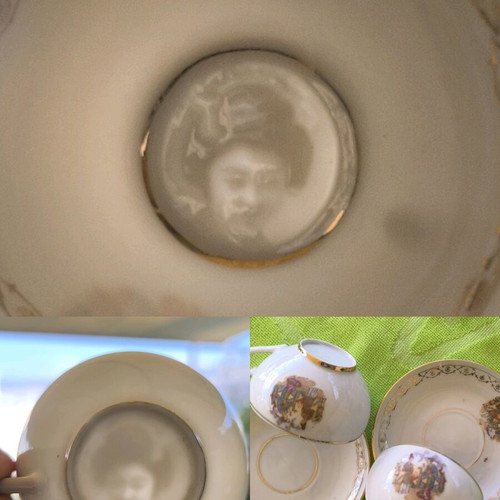 Kutani porcelain cups used with lithographs and gold decoration