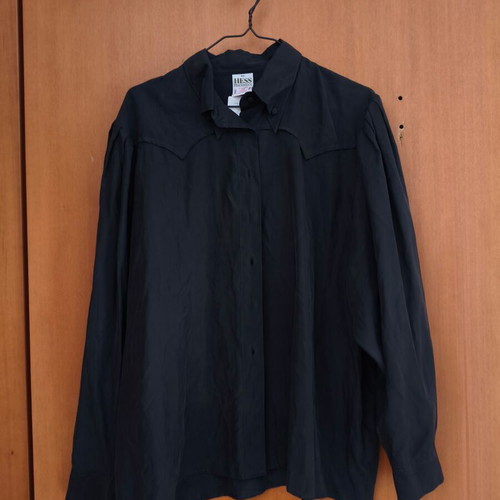 Vintage silk shirt HESS Frackmann black, new, size 46