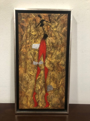Modern embossed painting with wooden frame new 65x35 cm