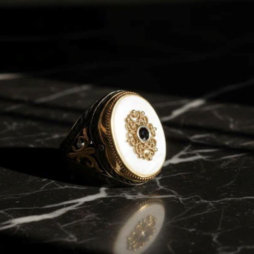Vintage style ring with white zircon and topaz, gold plated, new