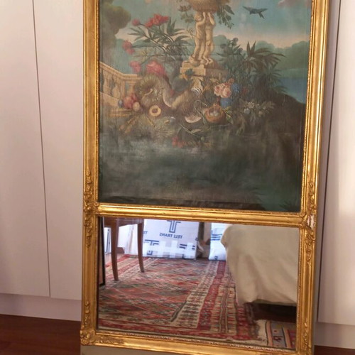 French Trumeau mirror used, late 19th century, canvas painting