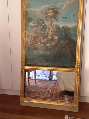 French Trumeau mirror used, late 19th century, canvas painting