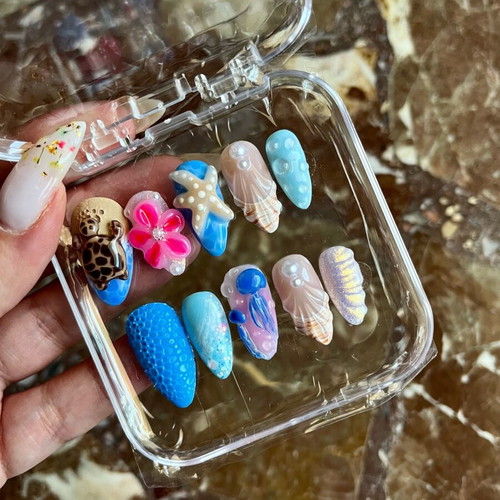 Handmade press-on nails set with summer design new