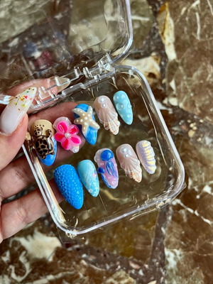 Handmade press-on nails set with summer design new