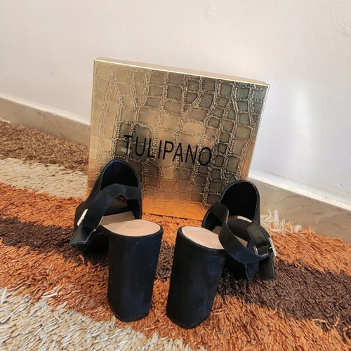 Tulipano women's black shoes with ankle strap and 10cm heel new