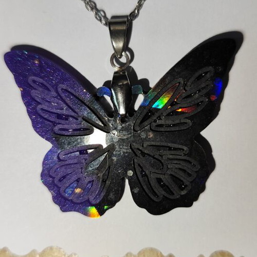 Handmade butterfly set with iridescent rainbow effect and heart earrings