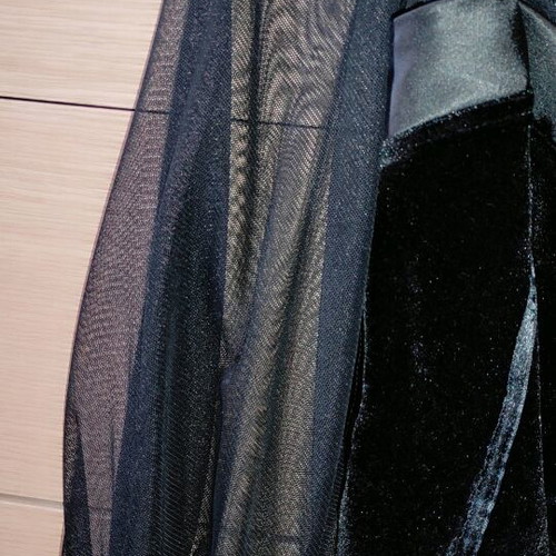 Black evening blouse like new, smile neckline with sheer sleeves