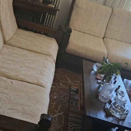 Solid wood living room set with 2 sofas