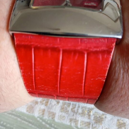 Oxette wristwatch leather red used, women's