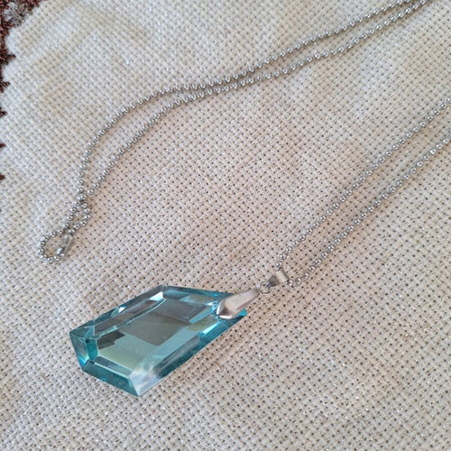 Necklace with large blue crystal made to order, silver chain