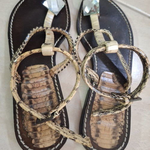 Snakeskin leather sandals with decorative stone, size 38, used