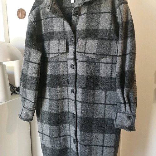 H&M oversized thin grey checkered coat like new