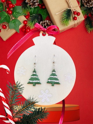 Christmas tree earrings new, handmade from steel and polymer clay