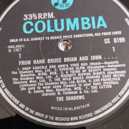The Shadows From Hank Bruce Brian and John LP album used, rock