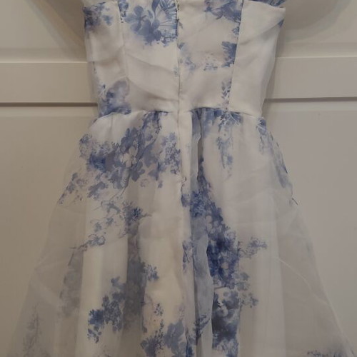 Romantic cocktail mini dress used, white and blue, size XS