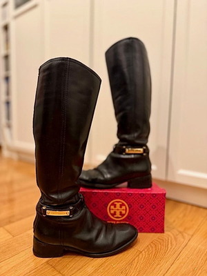Ψηλές δερμάτινες μπότες Tory Burch μεταχειρισμένες, μαύρες, μέγεθος 39