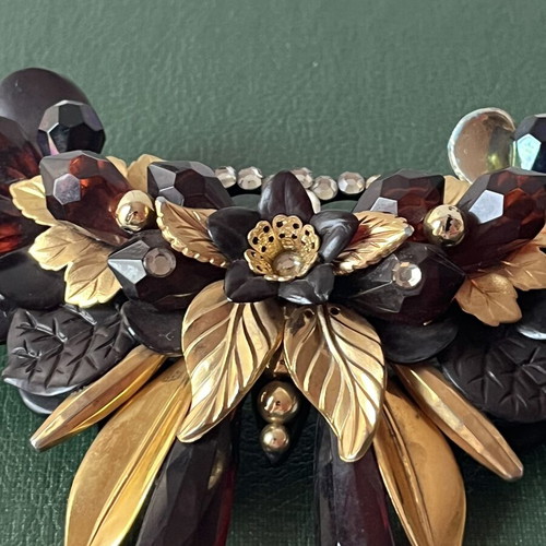 Vintage French Barrette hair clip 1980s baroque style amber color used