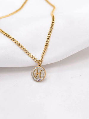 Pisces necklace gold-plated steel pendant with clear zircon new