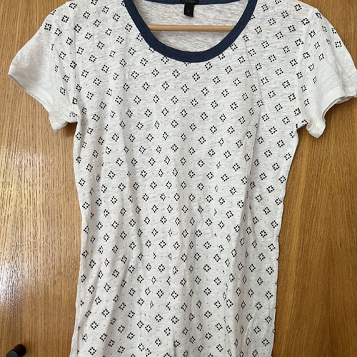 J.Crew Short Sleeve T-shirt White Blue with Patterns 100% Linen Used Small