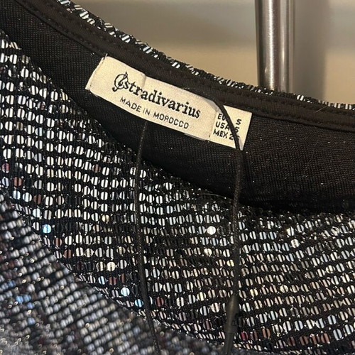 Stradivarius top with rhinestones new, silver, size S