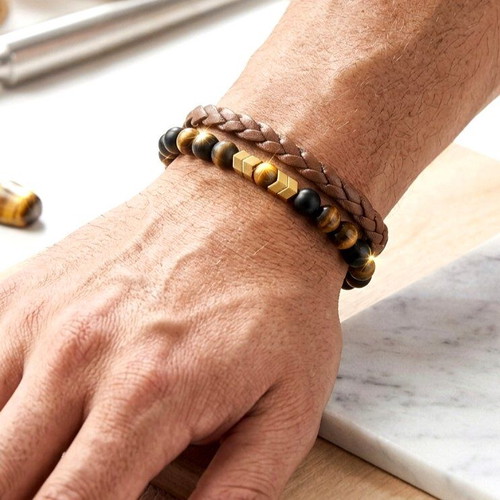 Tiger Eye Men's Bracelet new, gold hematite