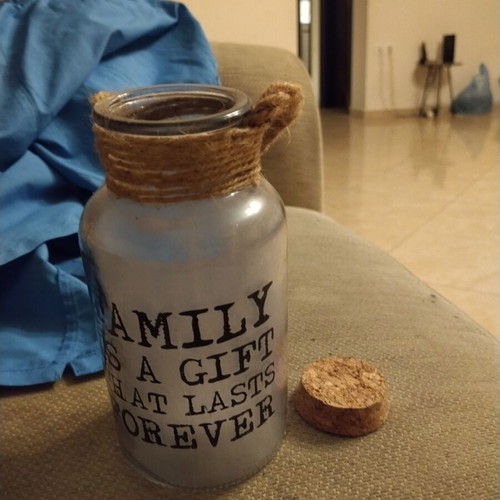 Lamp with 'Family is a gift that lasts forever' text