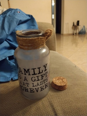Lamp with 'Family is a gift that lasts forever' text