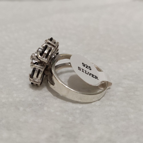 925 Silver Ring new with real stones, size 18, black and blue