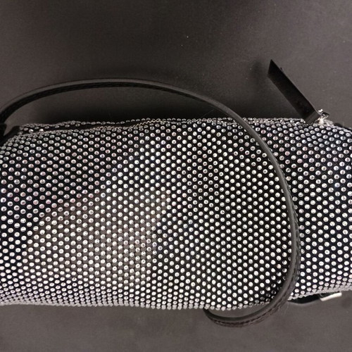 Women's black barrel-shaped handbag used with rhinestones