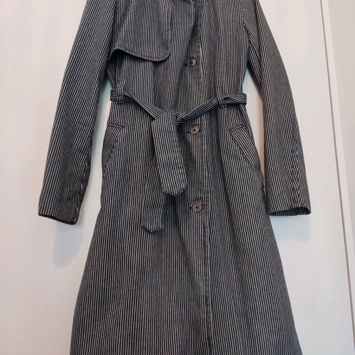 Asos denim classic pinstripe trench coat used, navy blue, size 6
