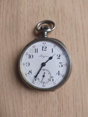 Longines men's pocket watch used, vintage, 9 Grands Prix, silver