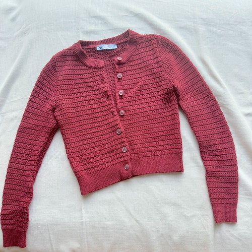 Zara Burgundy Crochet Knit Cardigan XS-S