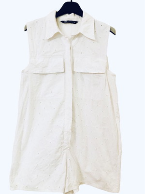 Jumpsuit Zara μεταχειρισμένο με διατρητό κέντημα, XS, άσπρο