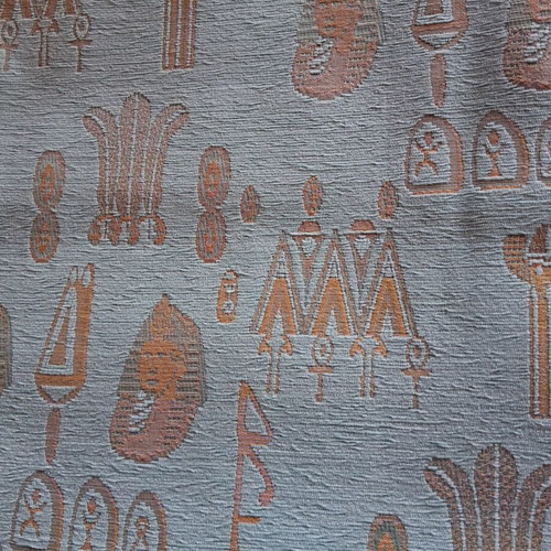 Fabric for decorative pillowcases with Egyptian motifs, dark pistachio