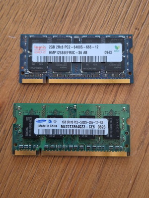Laptop DDR2 RAM used, Hynix 2GB 800MHz and Samsung 1GB 667MHz
