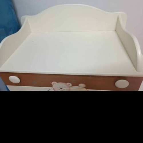 Cot bed with mattress and cherry wood drawers like new