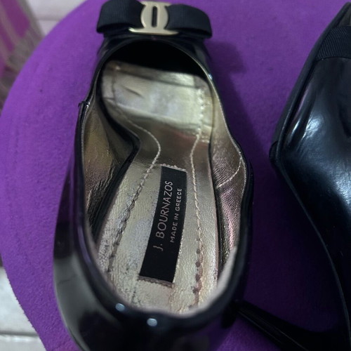 J Bournazos Black 10cm Peep Toe Pumps with Bow Like New