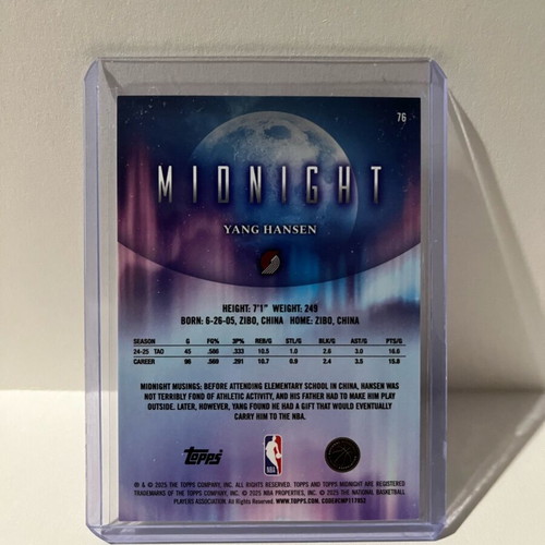 NBA Yang Hansen Topps Midnight Card like new