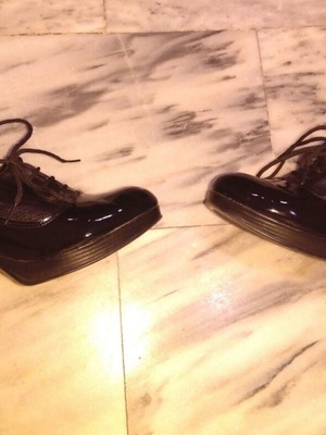 Black patent leather high heel shoes, size 38